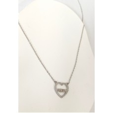 Ασημένιο κολιέ - καρδιά με ζιργκόν και η λέξη "MOM" στο κέντρο  (SN215)